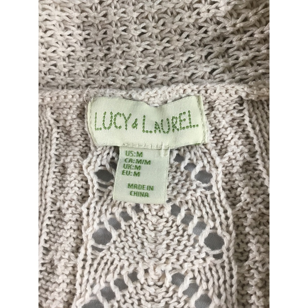Lucy & Laurel M Cardigan Cream Open Front Pointelle Cable Knit Sweater - Picture 2 of 9